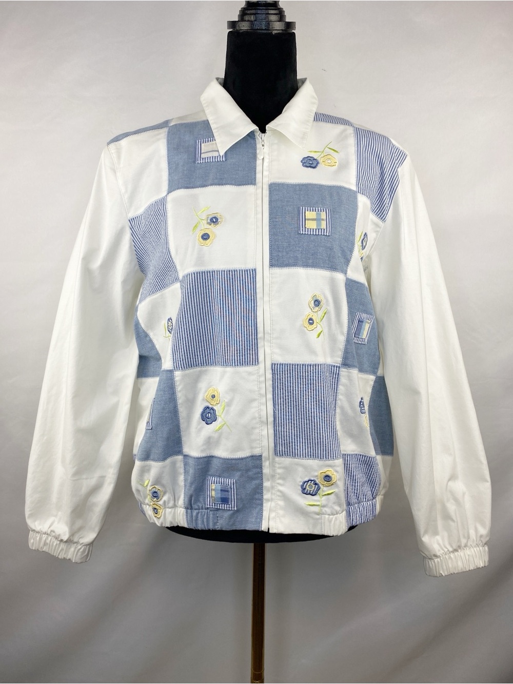Vintage Alfred Dunner Petite Patchwork Floral Embroidered Zip Jacket Size 14P